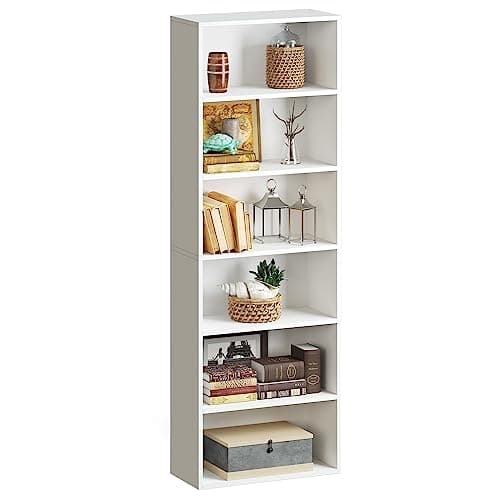 Oneinmil 6-Tier Floor Standing Bookshelf, White, Home Office Decor