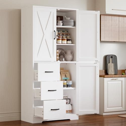 Industrial 67.5 Inch 5 Tier Bookshelf with 3 Doors & Drawers