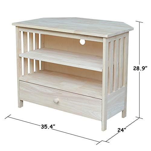 IC International Concepts Mission Corner Entertainment / TV Stand, Solid Real Wood, 35x24x29, Minimal Assembly, DIY Pain