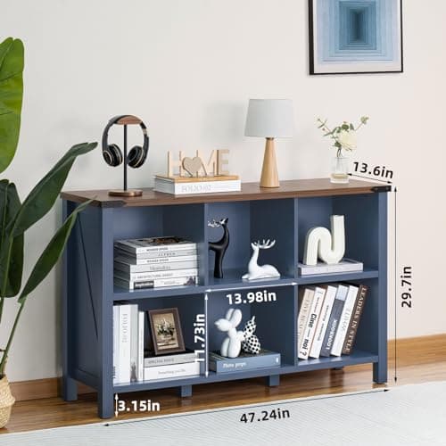 Navy Blue 47" Cube Bookcase with Legs for Entryway and Living Room
