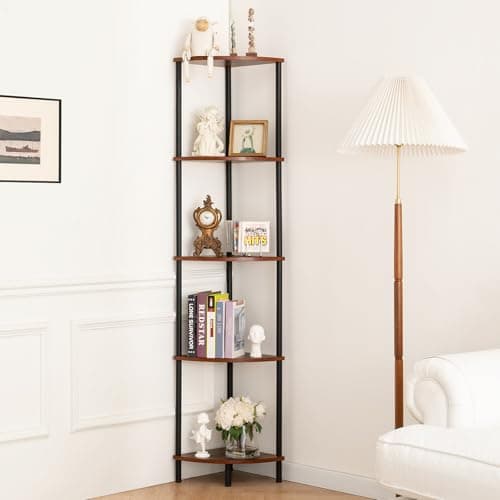 Yoobure 5-Tier Tall Black Corner Bookshelf for Living Room, Bedroom, Office