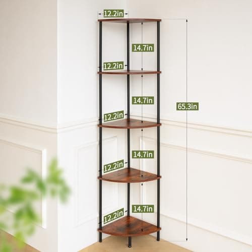 Yoorbure 5-Tier Tall Corner Shelf Stand, 65" Rustic Display Bookcase
