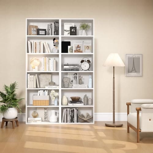 MXV 6-Tier White Open Bookshelf for Home Office Living Room Bedroom
