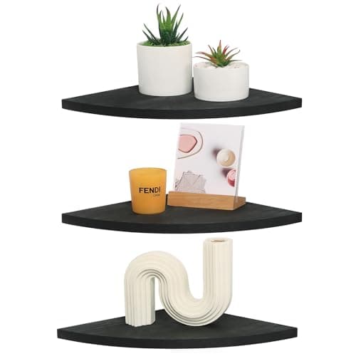 Joiishom Dark Brown Corner Wall Shelf Set of 3