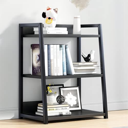 IOTXY Black Steel & Wood 3 Tier Floor-Standing Bookshelf, 50CM Width