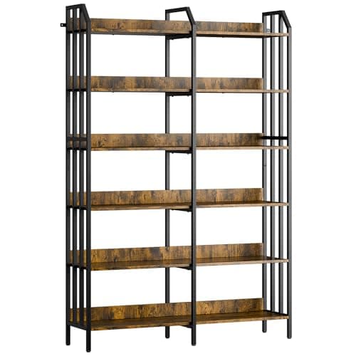 RECCI Double Wide 6 Tier Industrial Wooden Bookcase