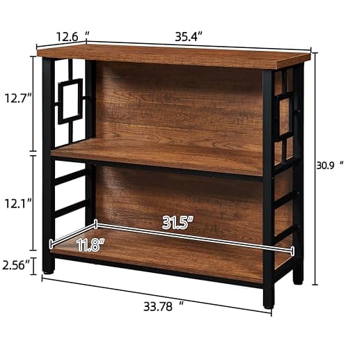 HOMISSUE 3 Tier Deep Bookshelf with Storage, Rustic Brown for Small Spaces