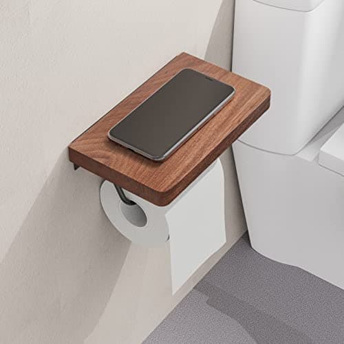 NiHome Toilet Paper Holder with Shelf Farmhouse Rustic Wall Mount Rustproof Adjustable Easy Tear Walnut