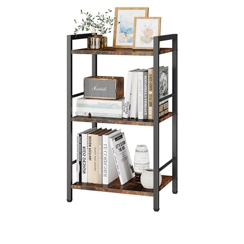 Rustic Brown 3-Tier Metal & Wood Bookshelf for Living Room and Bedroom