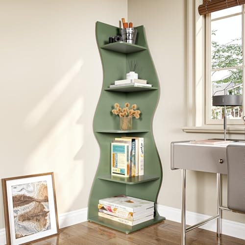Little Tree Modern 5-Tier Wall Corner Bookshelf for Small Spaces