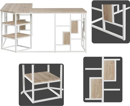 L-Shaped Corner Desk for Home Office - Metal Computer Table