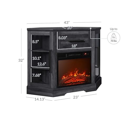 BELLEZE 43 Corner TV Stand with 18 Electric Fireplace for TVs up to 43 - Dale (Rustic Grey)