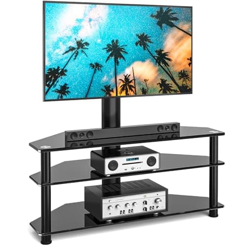 Swivel Glass TV Stand with Mount for 32-70 Inch Screen TV, Height Adjustable Entertainment Center