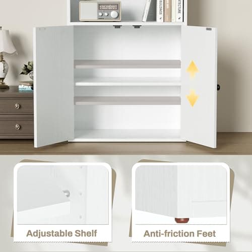 YESHOMY 72" Tall Bookshelf with Doors & 6-Tier Storage, White