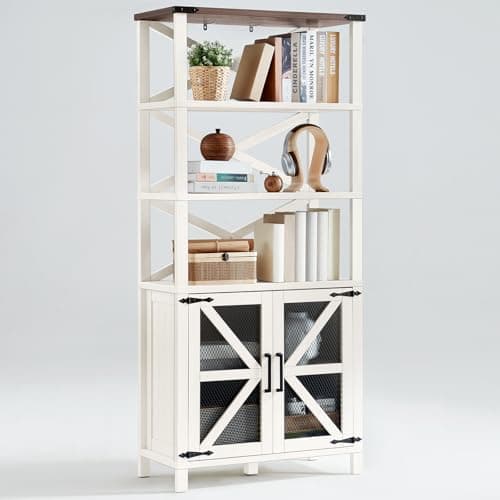 Navy Blue 5 Tier 70" Tall Barn Door Bookshelf for Living Room and Kitchen