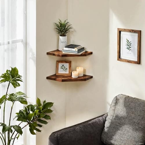 Demigo Solid Acacia Wood Corner Shelf Set, 11.8 x 16.5 Inches