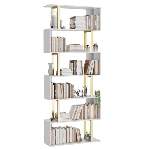 Gadroad 6-Tier Geometric Wood Bookcase, Tall Freestanding Shelf for Living Room or Bedroom