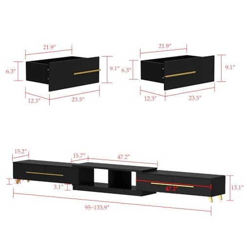 AIEGLE Extendable TV Console - 95"-134" Stretch, Black