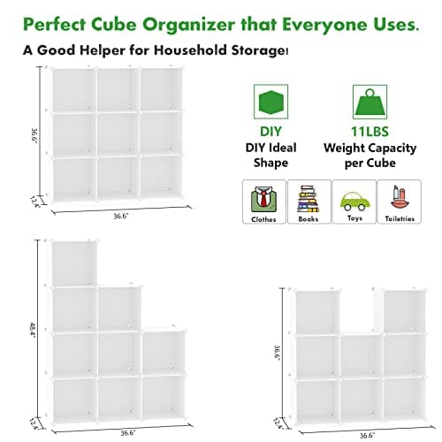 C&AHOME Cube Storage Bookshelf, 9-Cube Plastic Organizer, Stackable Shelving Units
