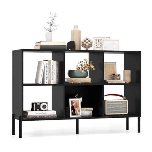 Giantex 6 Cube Bookcase, 3-Tier Wood Shelf, 47" Long, Anti-Toppling, 31.5" Tall
