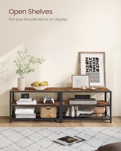 VASAGLE 3-Tier TV Stand, Up to 70 Inches, Industrial Style, Rustic Brown and Black