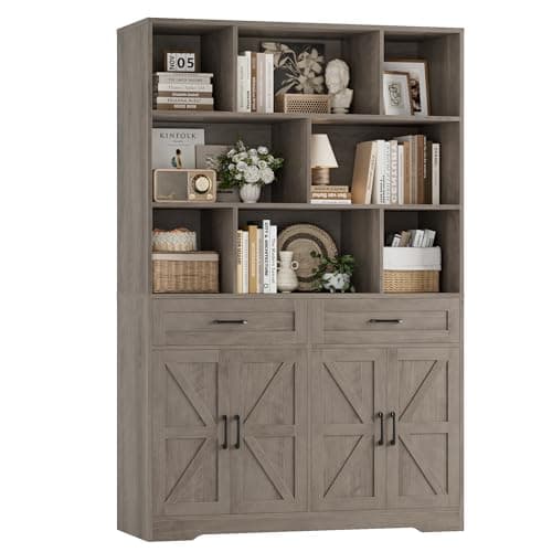 HOSTACK 71" Tall Dark Brown Bookcase with Drawer and Door