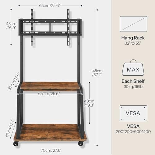HOOBRO Adjustable Corner TV Stand with Mount and Power Outlet - Rolling Console with LED Lights for Up to 55 TVs - Rustic Brown and Black