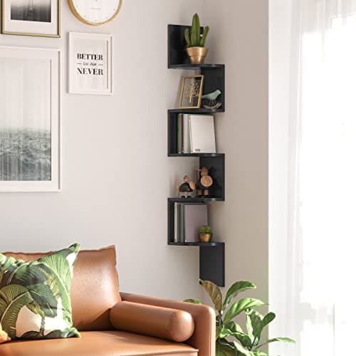 VASAGLE Ink Black 5-Tier Corner Wall Mount Shelf for Any Room