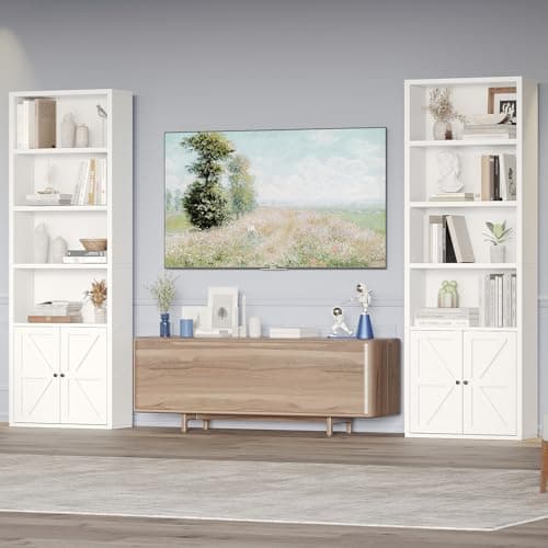 OneInMil 6-Tier Industrial Double Wide Bookshelf with Doors & Storage Cabinets 71" Tall