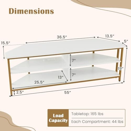 Tangkula 55" White TV Stand, 65" TV Compatibility, AC & USB Ports, Metal Frame