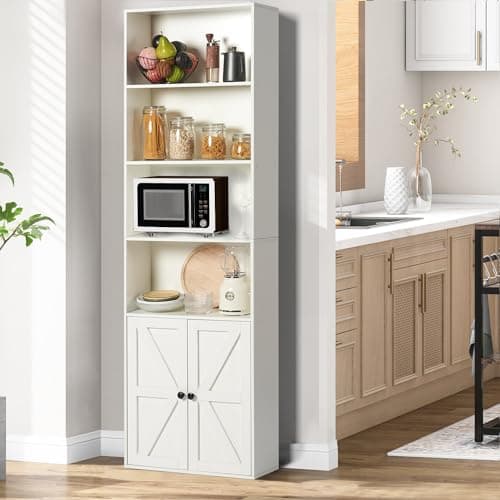 OneInMil 6-Tier Industrial Double Wide Bookshelf with Doors & Storage Cabinets 71" Tall