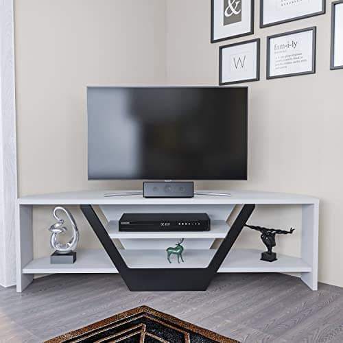Sares 47" Corner TV Stand for Up to 55" TVs (White/Black)