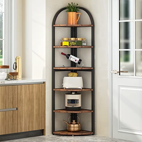 Tribesigns 6 Tier Corner Bookshelf, 71" Tall, Rustic Plant Stand for Living Room, Home Office, Kitchen