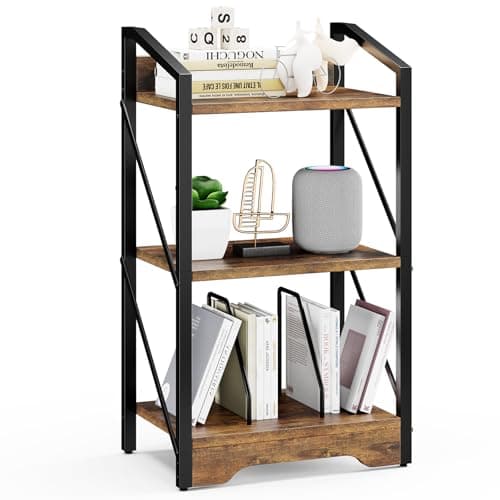 Vagusicc 3-Tier Industrial Metal Bookshelf, Brown, for Living Room and Home Office