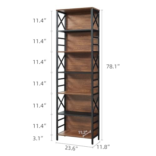 HOMBAZAAR 7-Tier 78 Inch Tall Rustic Metal Bookshelf for Office and Living Room