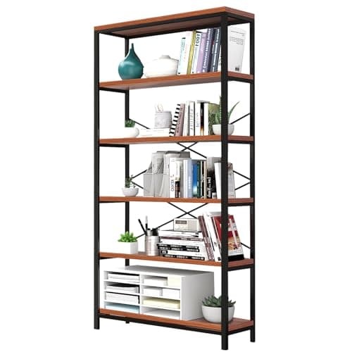 Himimi 6 Tier Vintage Standing Bookshelf for Living Room & Home Office