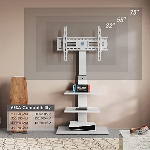 FITUEYES Swivel Tilt Universal TV Stand, White, 32-75 Inch Screens