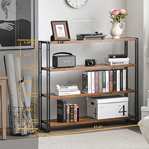 4-Tier HCHQHS Industrial Wood & Metal Bookshelf, Home Office & Bedroom Organizer