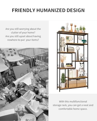 Gizoon 8-Shelf Staggered Metal Bookcases for Bedroom, Living Room, Home Office