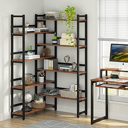 Tribesigns 8-Tier Metal Industrial Corner Bookshelf for Home Office Storage