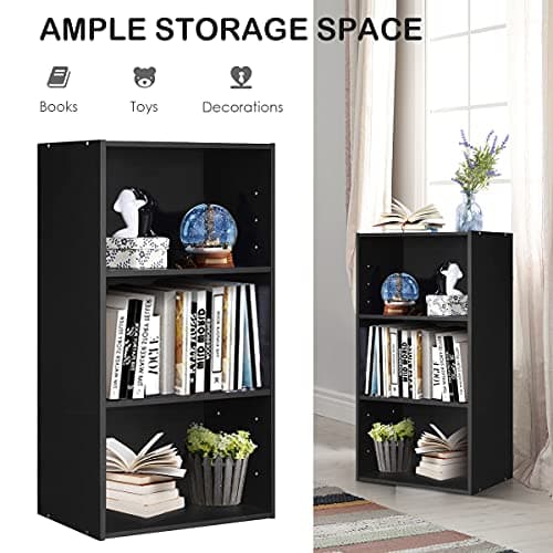 Giantex 3-Shelf Black Bookcase for Home Office and Bedroom
