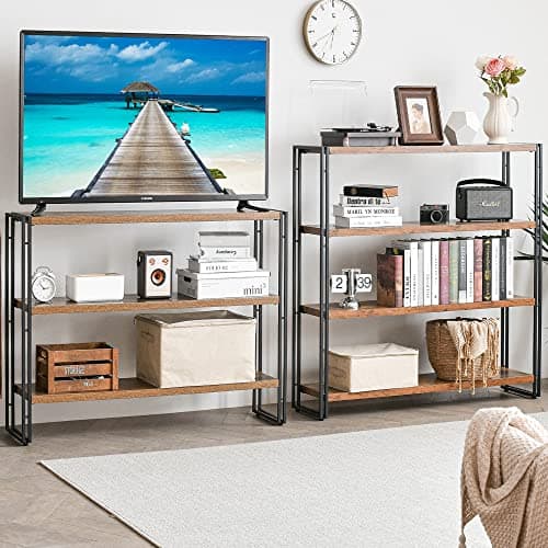 4-Tier HCHQHS Industrial Wood & Metal Bookshelf, Home Office & Bedroom Organizer