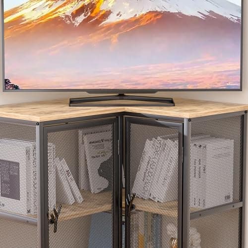 VECELO 40-Inch Corner TV Stand with Storage, Grey Farmhouse Entertainment Center for Living Room and Bedroom