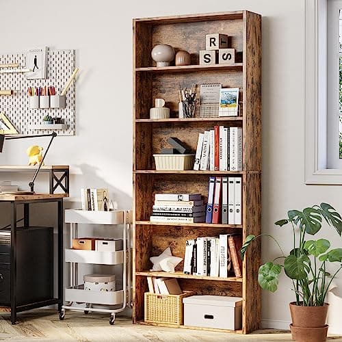 IRONCK Industrial Floor Standing Bookcase 6 Shelf 70 in Tall Vintage Brown Home Office and Living Room Furniture