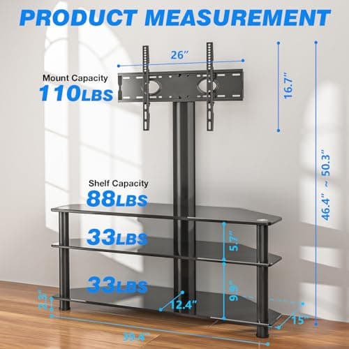 Swivel Glass TV Stand with Mount for 32-70 Inch Screen TV, Height Adjustable Entertainment Center