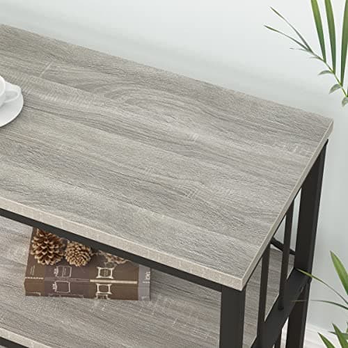Industrial Modern 3 Tier Grey Rustic Metal and Wood Bookshelf, 63" Wide, Light Grey Oak, Living Room and Bedroom Storage