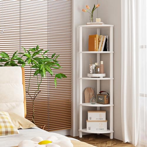 Industrial 5-Tier Corner Ladder Shelf, White, UJSJ001W