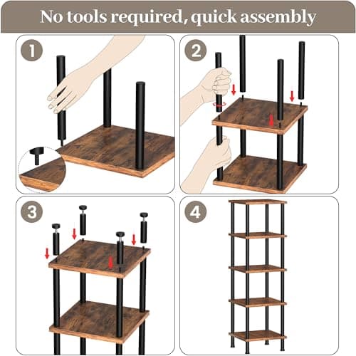 Industrial 5-Tier Square Shelf Stand Display Rack for Living Room, Home Office, Kitchen