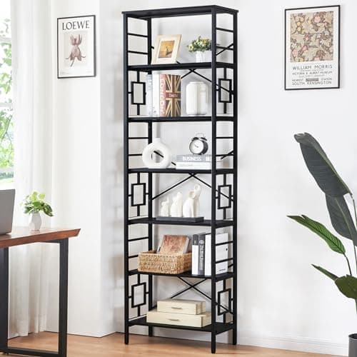 HOMISSUE 84 Inch Industrial Metal Tall Bookshelf, 7 Tier Black Rustic Shelf for Office and Living Room