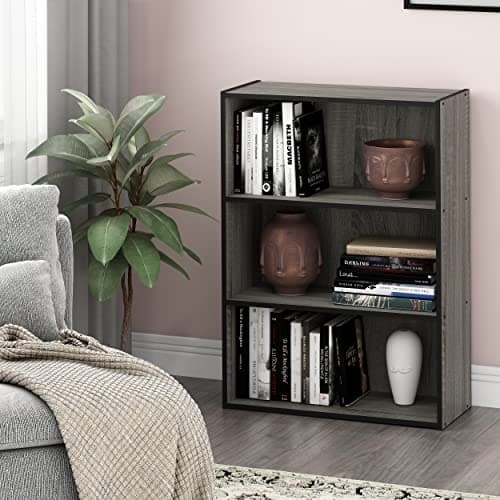 Furinno Pasir 3-Tier Grey French Oak Open Shelf Bookcase